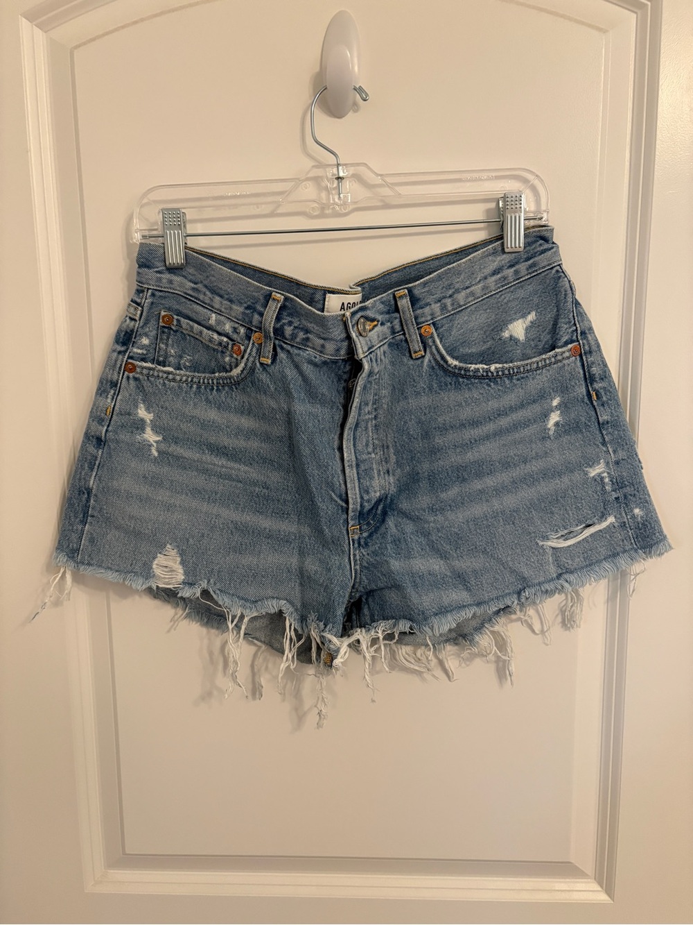 AGOLDE Parker Cut Off Denim Shorts Sz 29 Light Wash Distressed